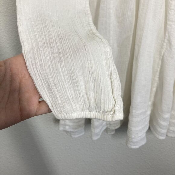 Free People Shirt Womens Large cream Boho Peasant Tunic Embroidered Beaded - Picture 13 of 16